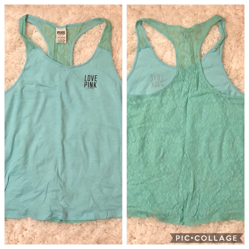 PINK teal tank with lace back